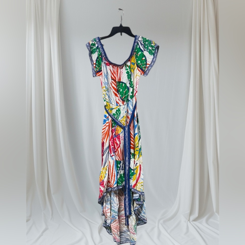 Flying Tomato Multicolor tropical floral High Low off the shoulder Dress M NWOT